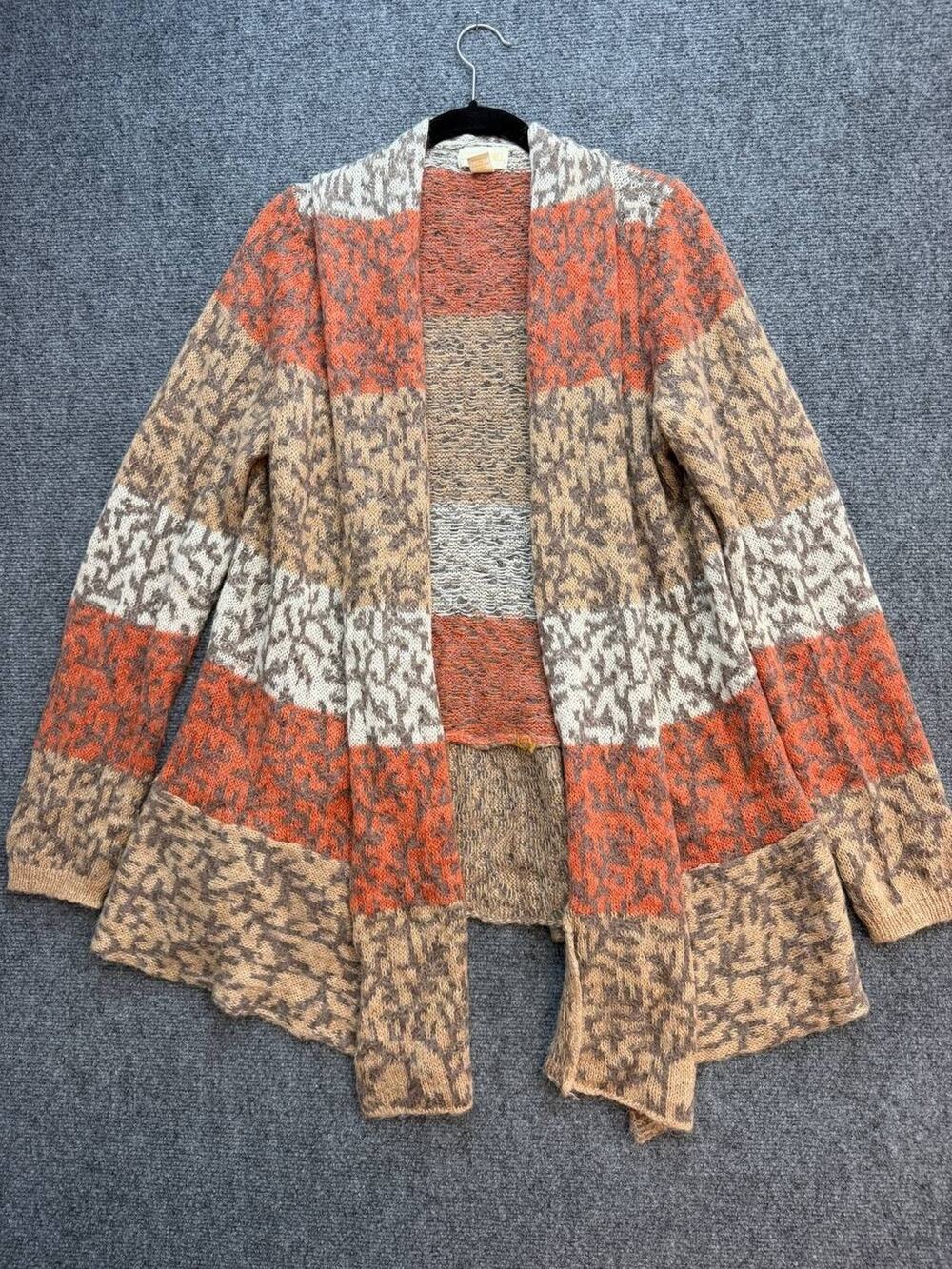 Lucy & Laurel Women's L Alpaca Wool Blend Leopard Colorblock Open Cardigan